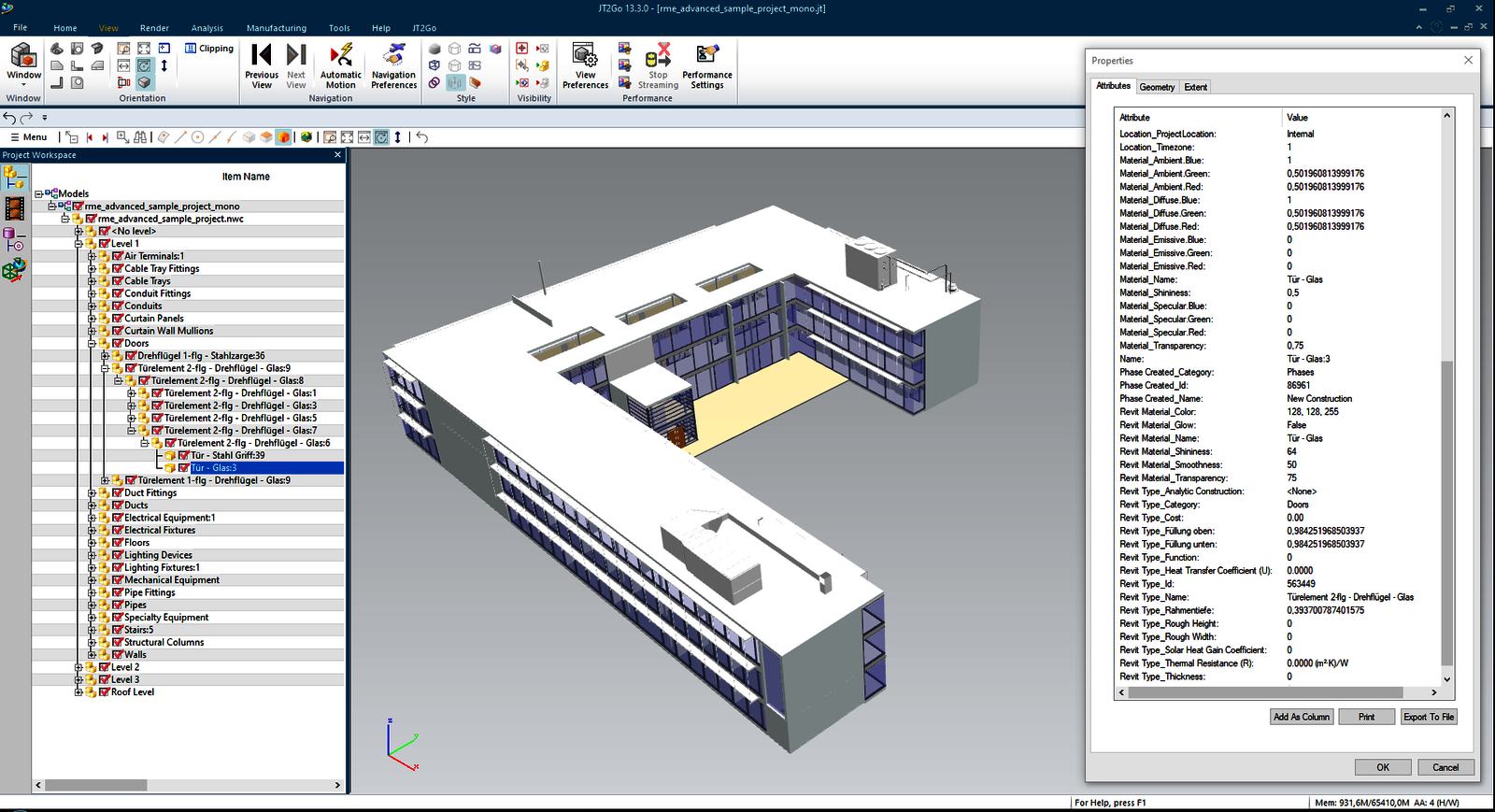 Autodesk Navisworks architectural model converted into JT