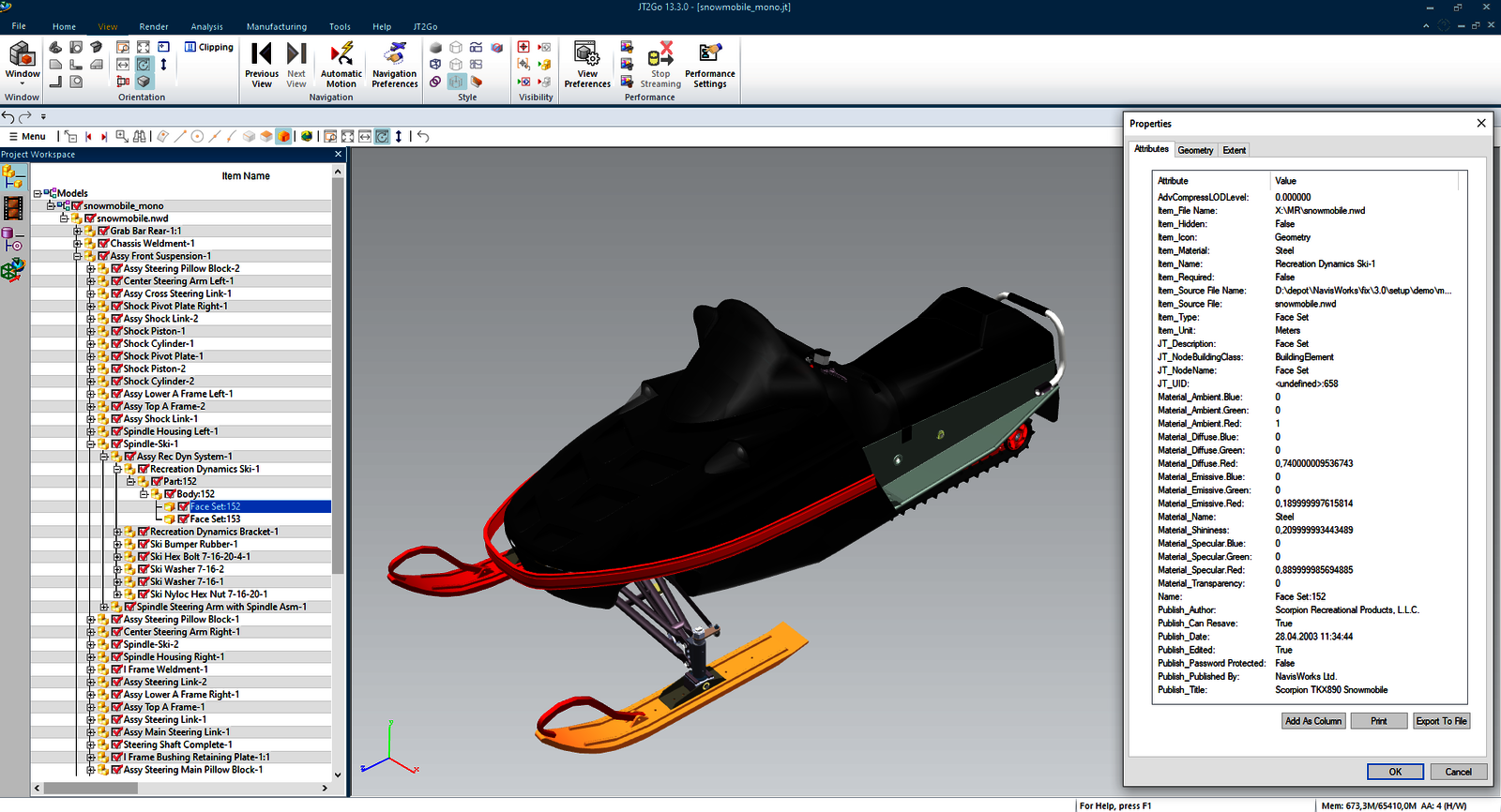 Autodesk Navisworks mechanical model converted into JT